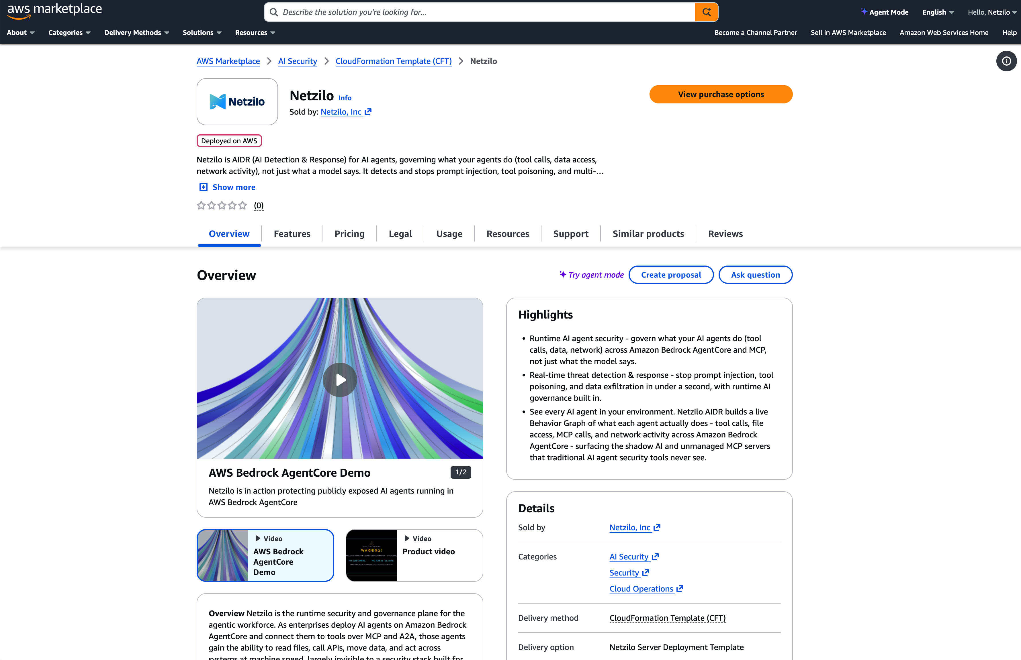 Netzilo Server on the AWS Marketplace