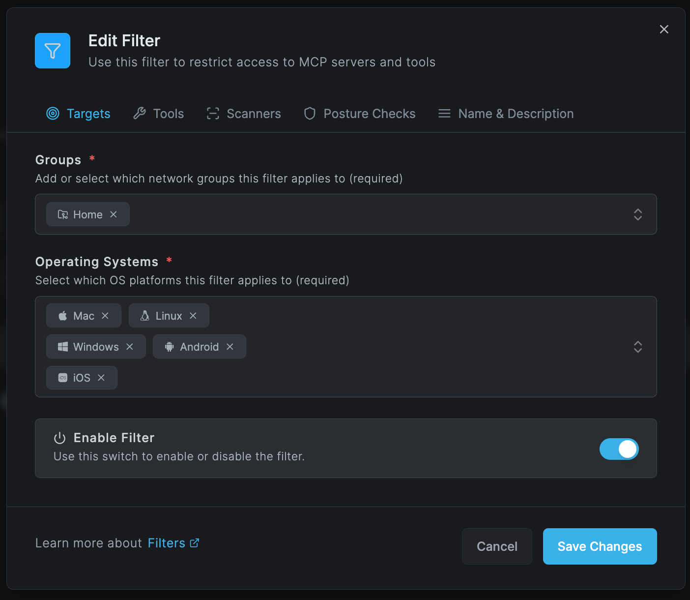 Filter Target Configuration