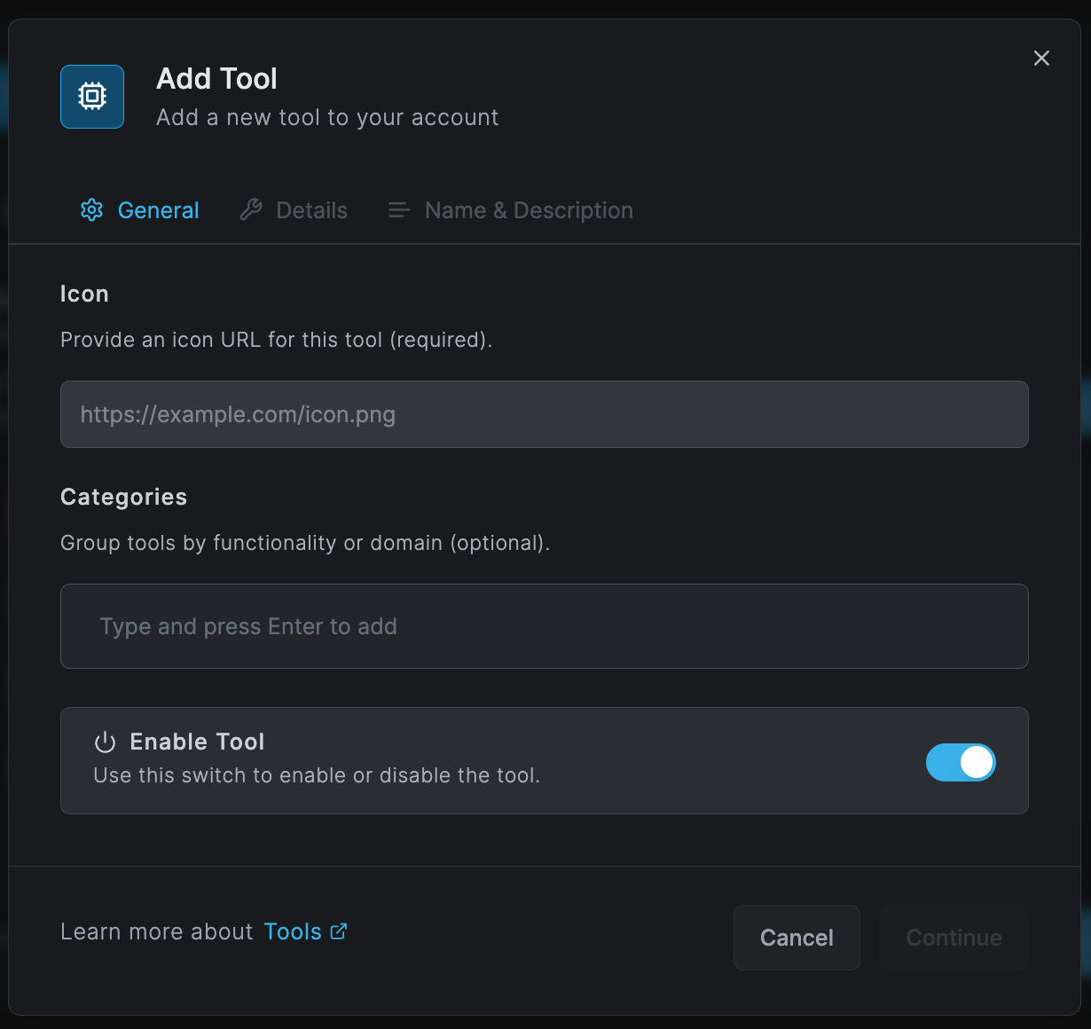 Add New Tool Interface