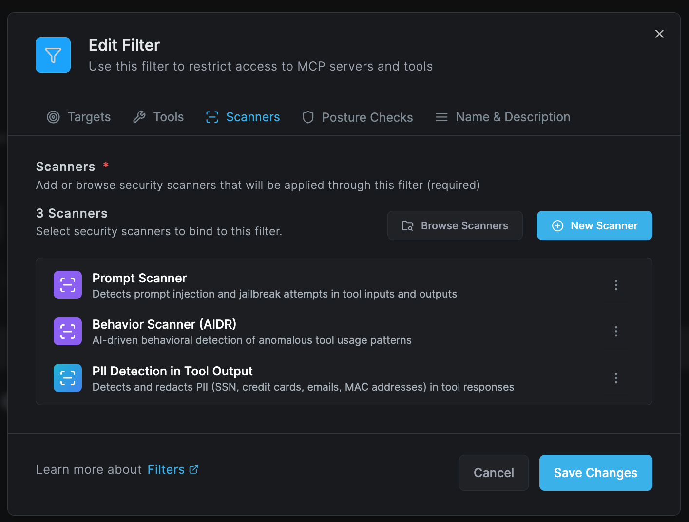 Filter Scanner Configuration