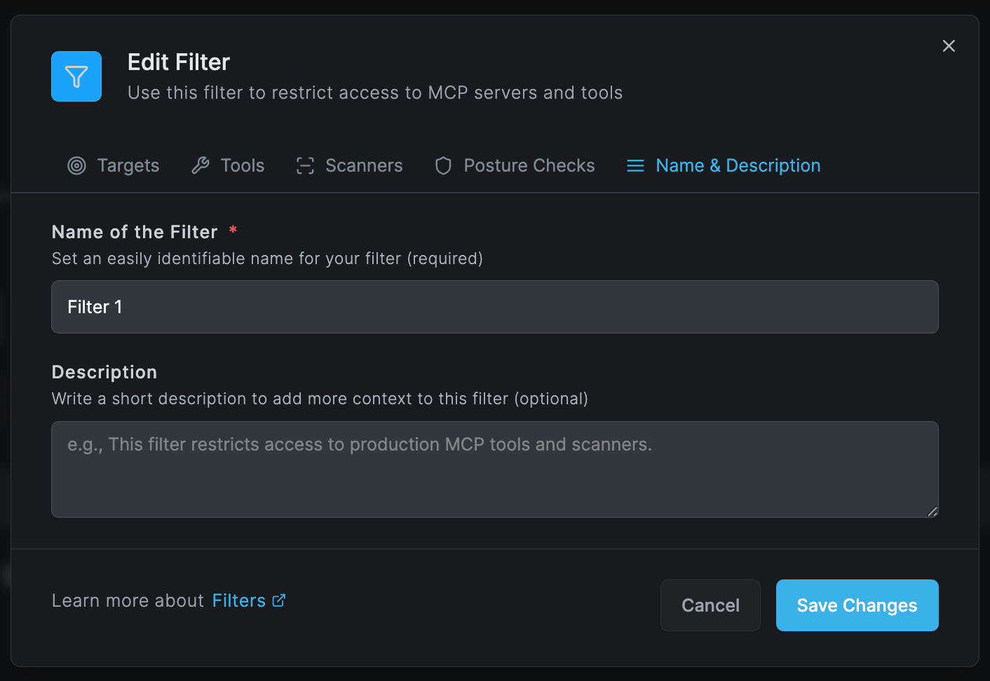 Filter Name and Description