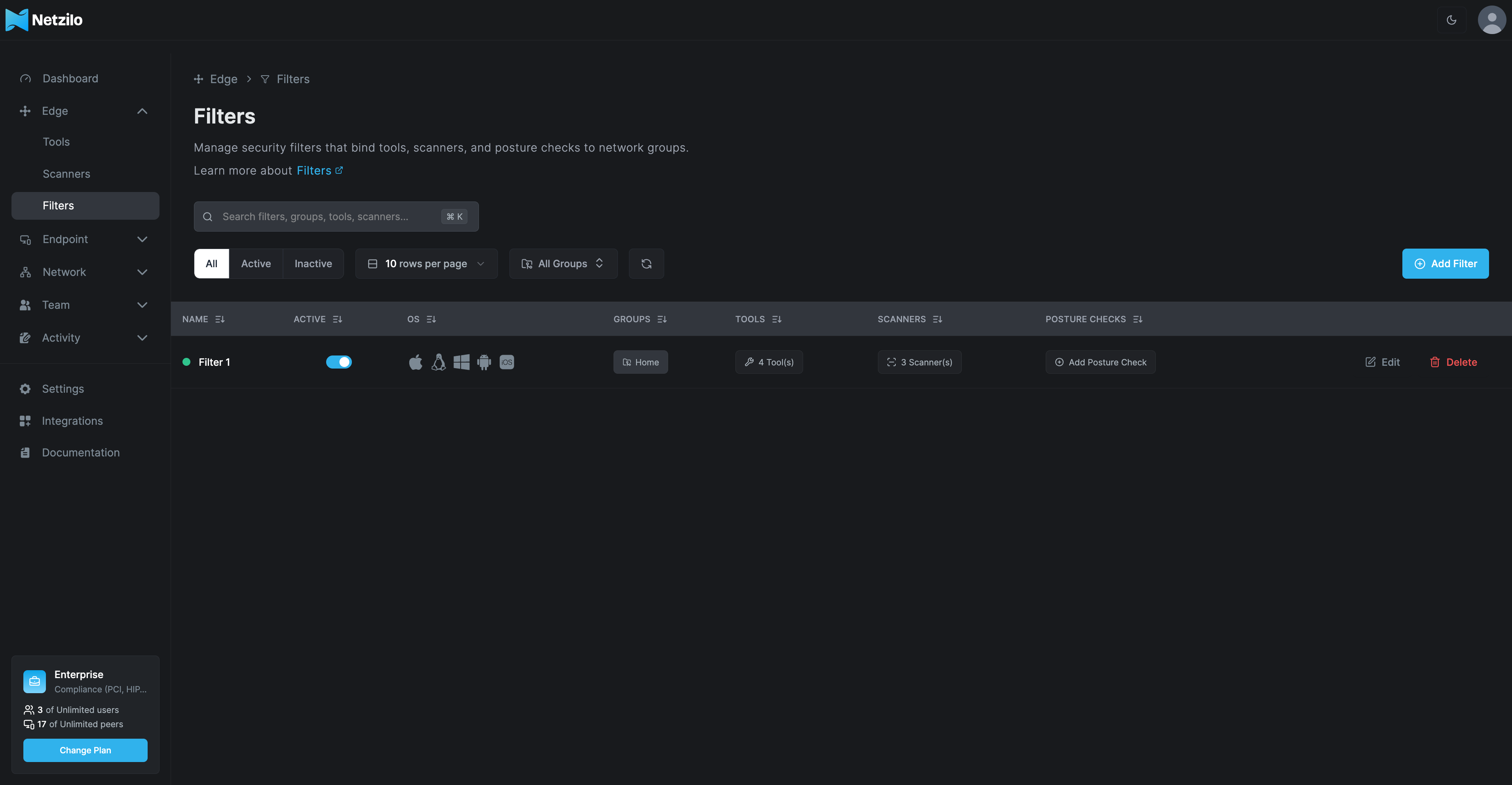 Edge Filters Dashboard