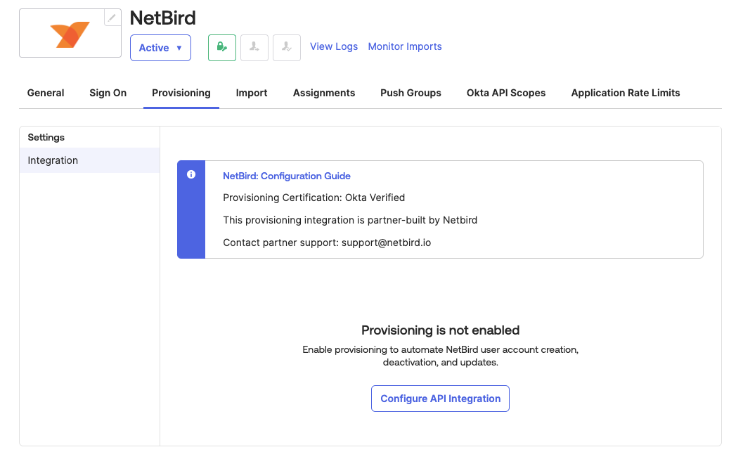 Okta Provisioning Configuration