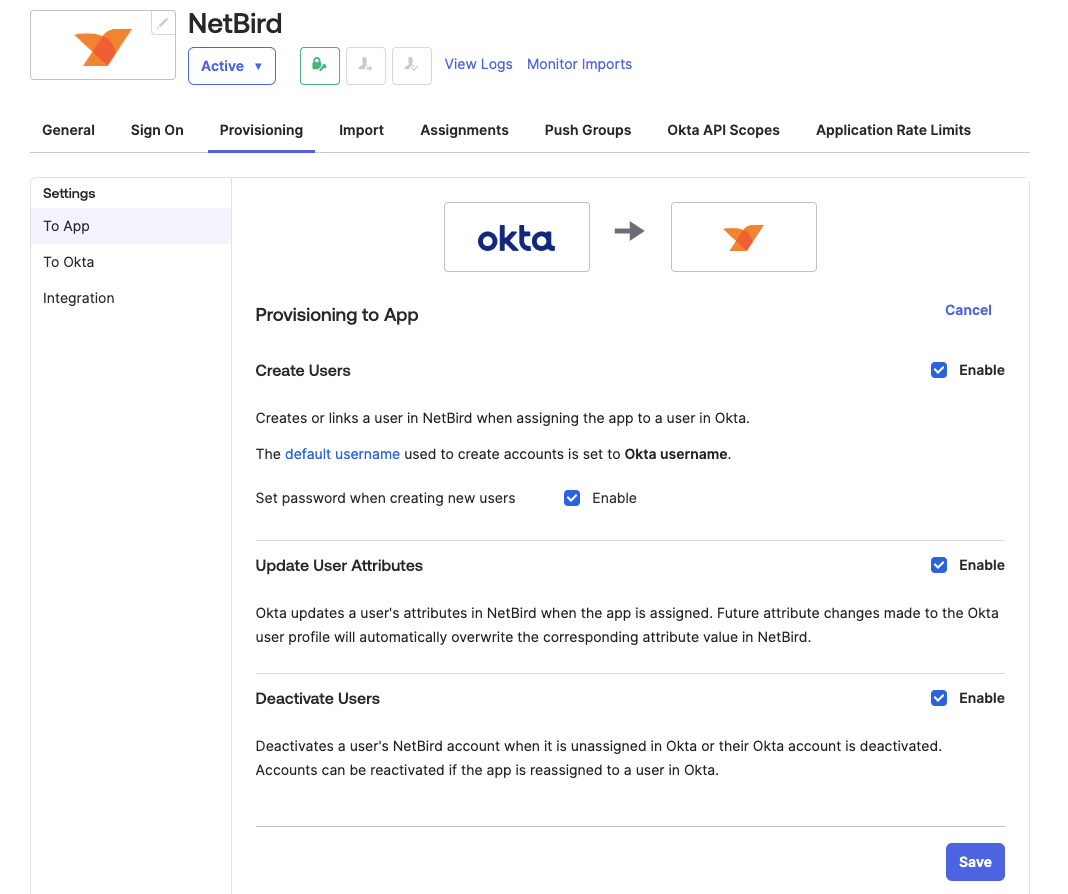 Okta to App Configuration