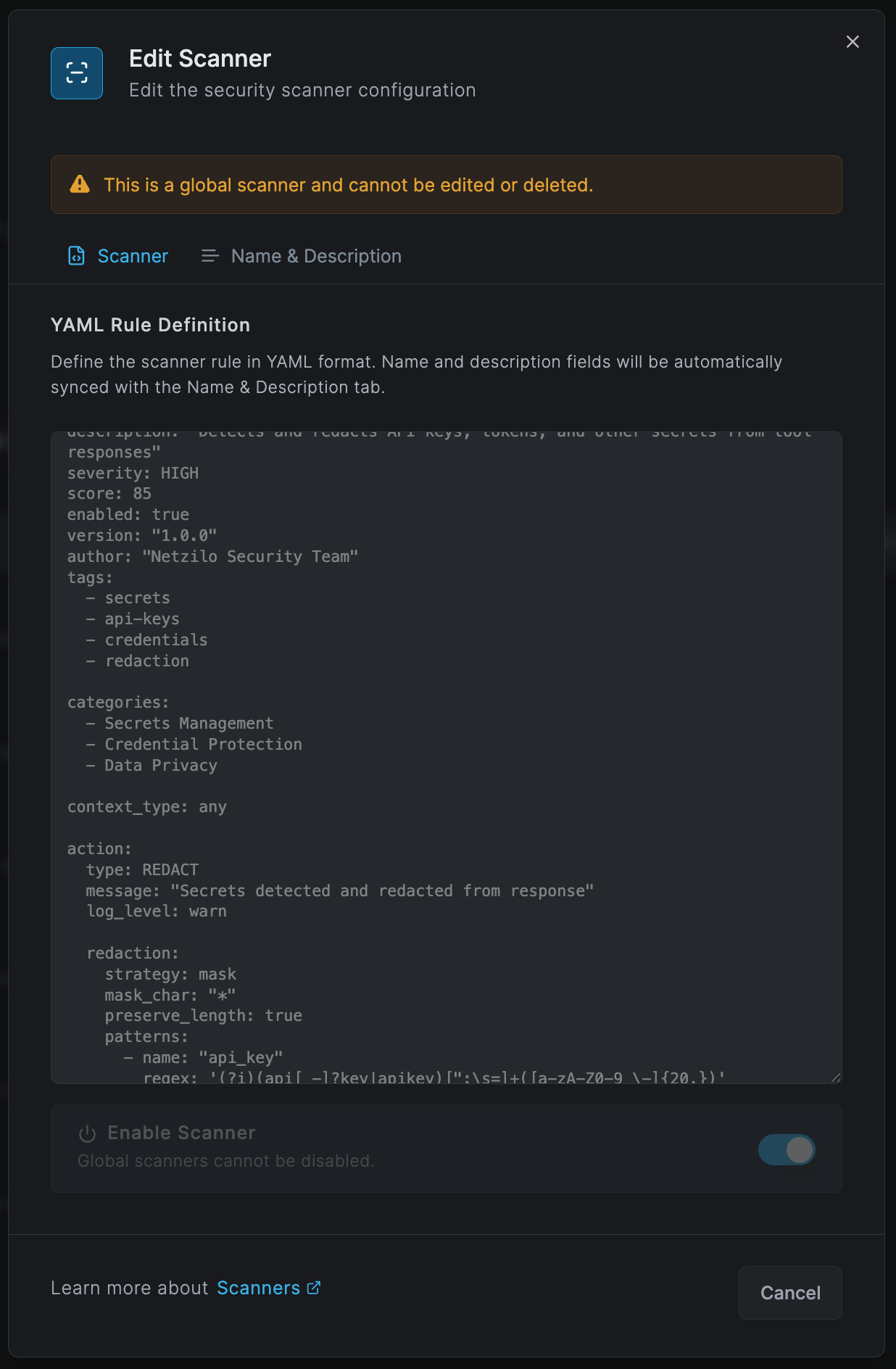 YAML Scanner Configuration