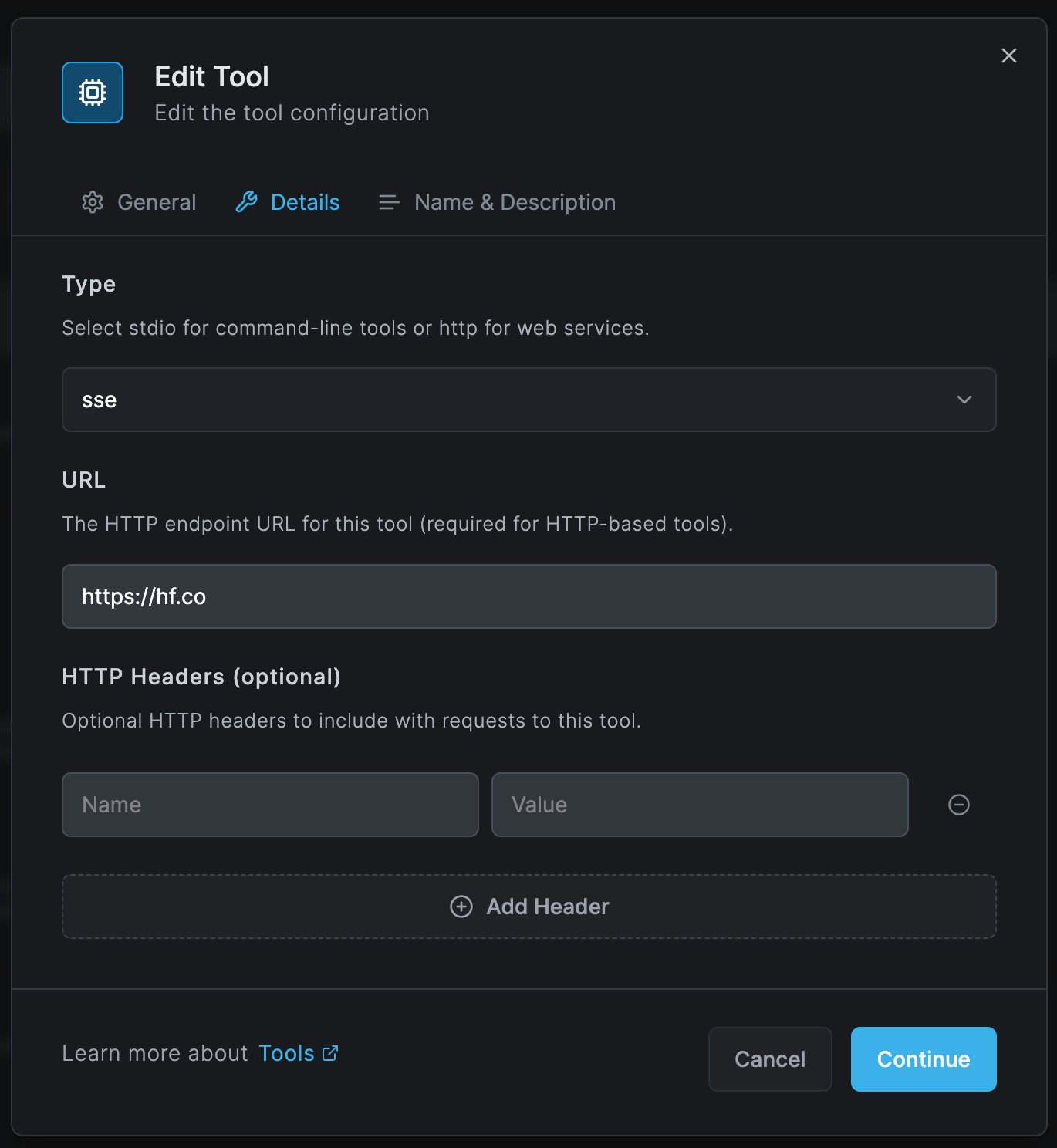 Tool Details Configuration